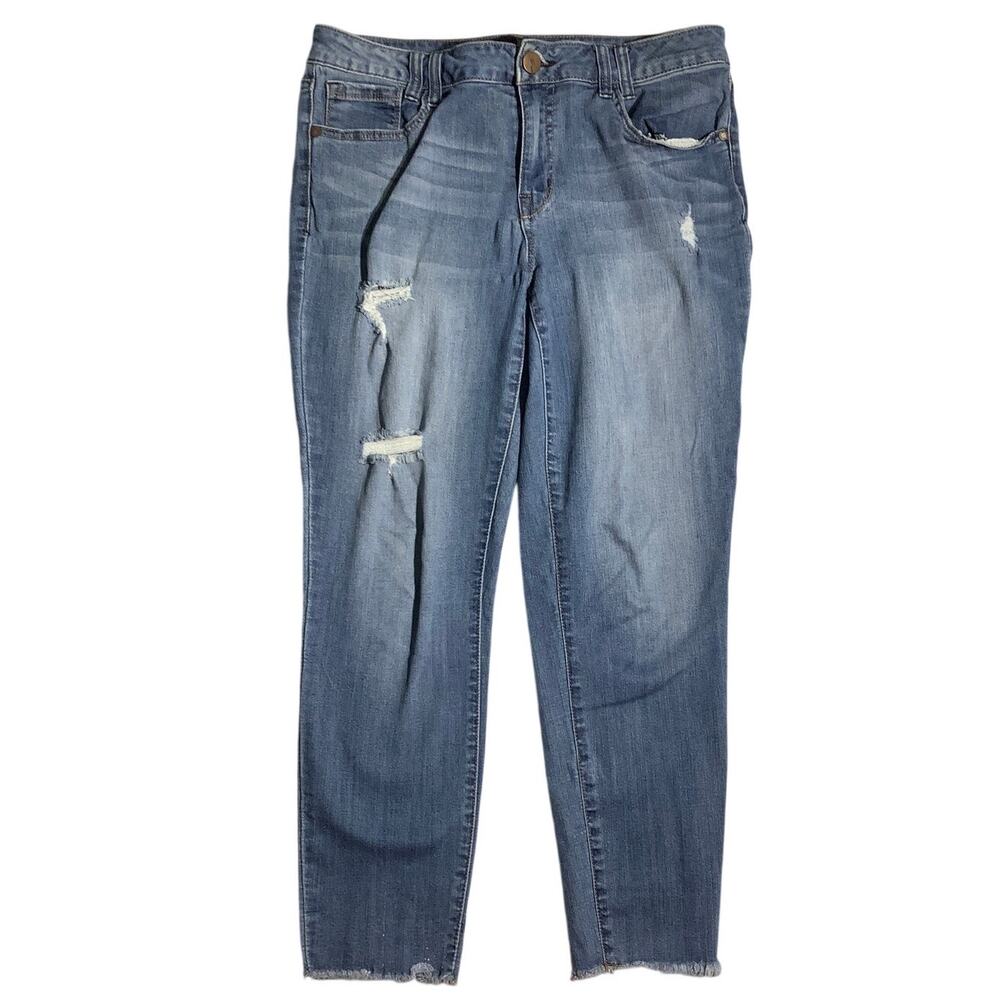 1822 Denim Blue Distressed Raw Hem Jeans Women’s 14 — Y2K, Casual, Edgy
